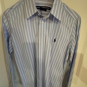 Ralph Lauren Women's Blue and White Striped Button Down Shirt